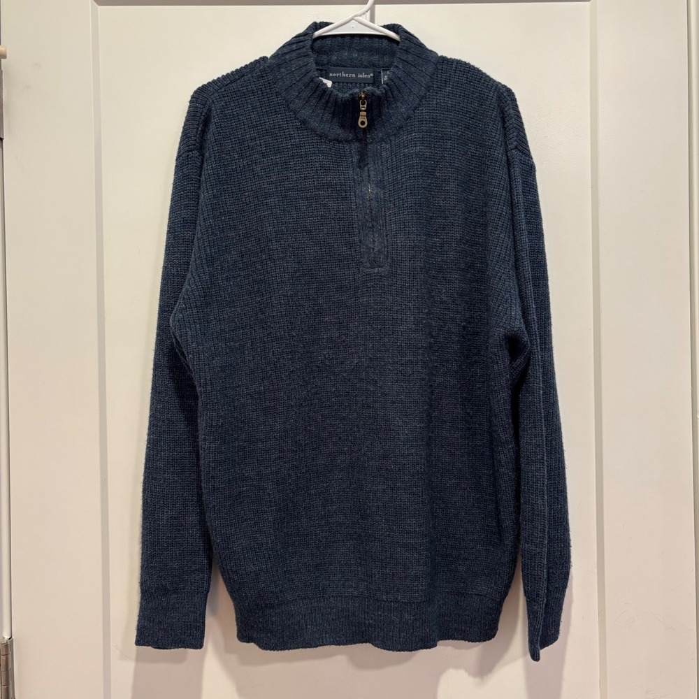 Northern Isles Mens Quarter Zip‎ Sweater Navy Blue Marl Knit Pullover Large